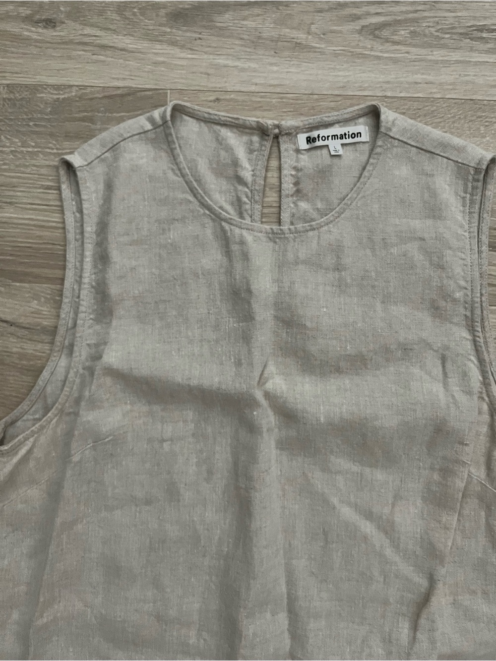 Reformation Women’s Beige Linen Sleeveless Shift Dress with Pockets Size Large - Picture 4 of 9